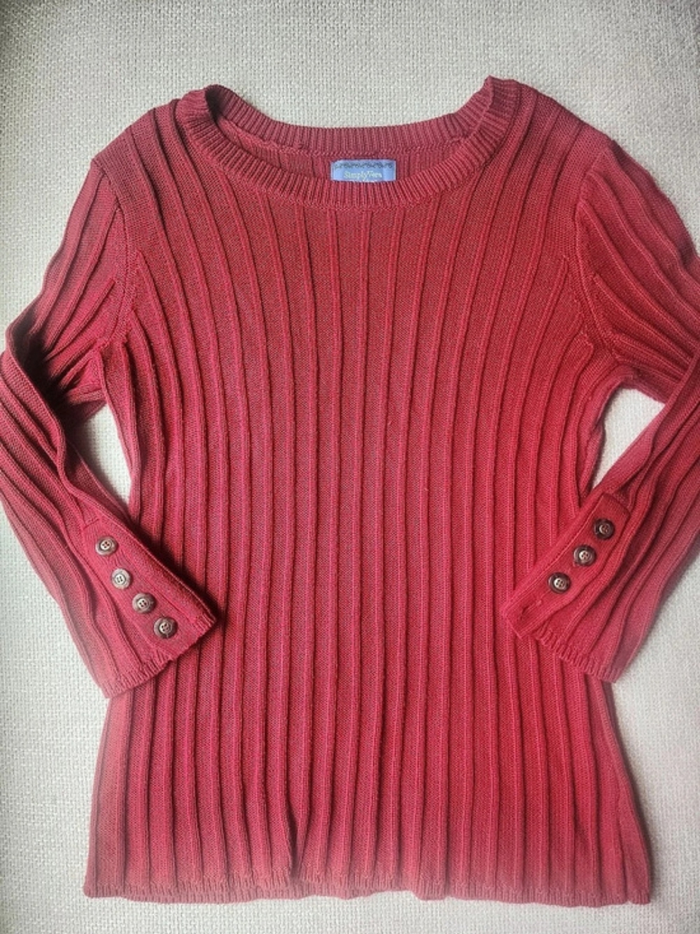 Vera Wang Simply Vera Ribbed Button Cuff Sweater in Red Size PS